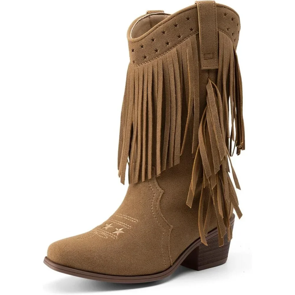 ⚡Girls Brown Cowgirl Boot Tassel Fringe Kids Western Boots Stylish & Comfortable